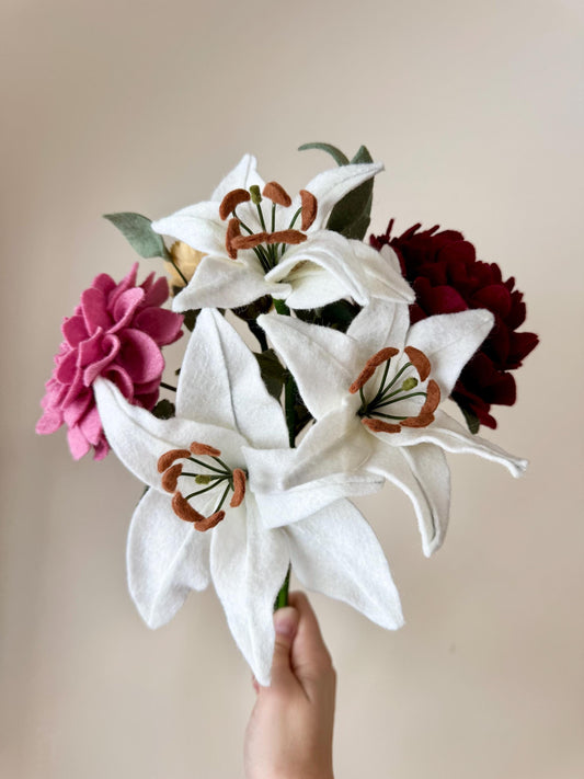 Felt Valentine's Bouquet, Felt Peony, Dahlia, Lily, and Carnation Arrangement