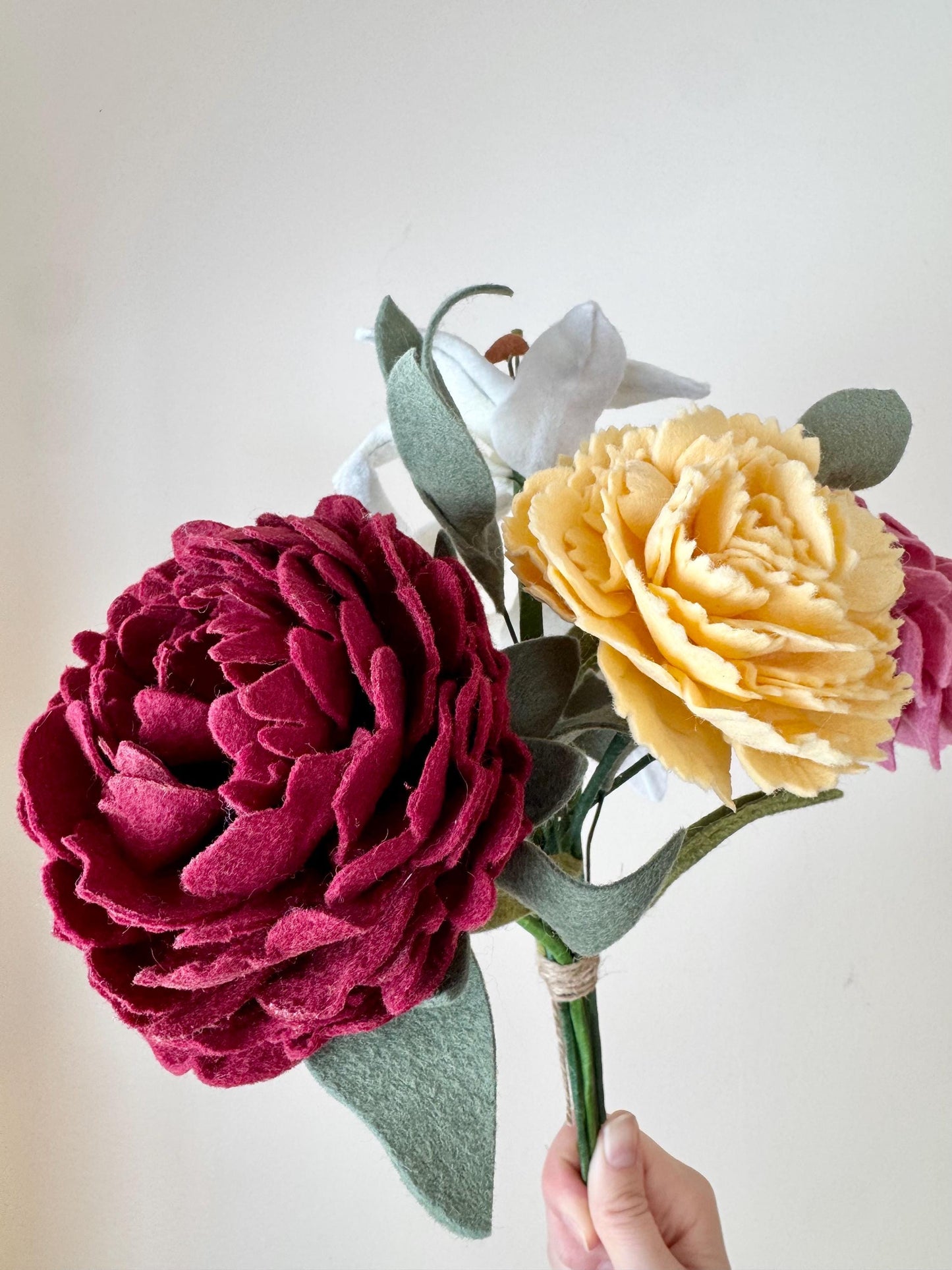 Felt Valentine's Bouquet, Felt Peony, Dahlia, Lily, and Carnation Arrangement