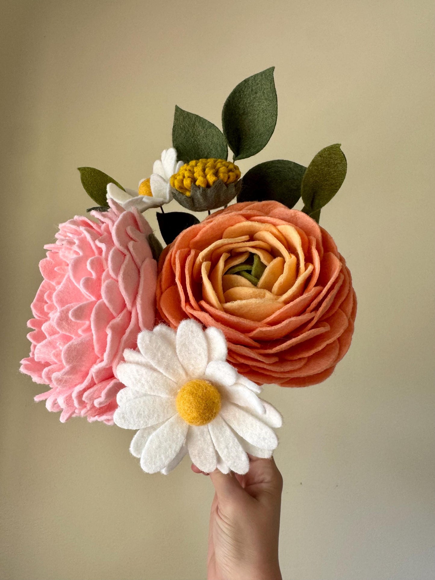Felt Flower Bouquet, Peony and Ranunculus Mix, Mother's Day Bouquet