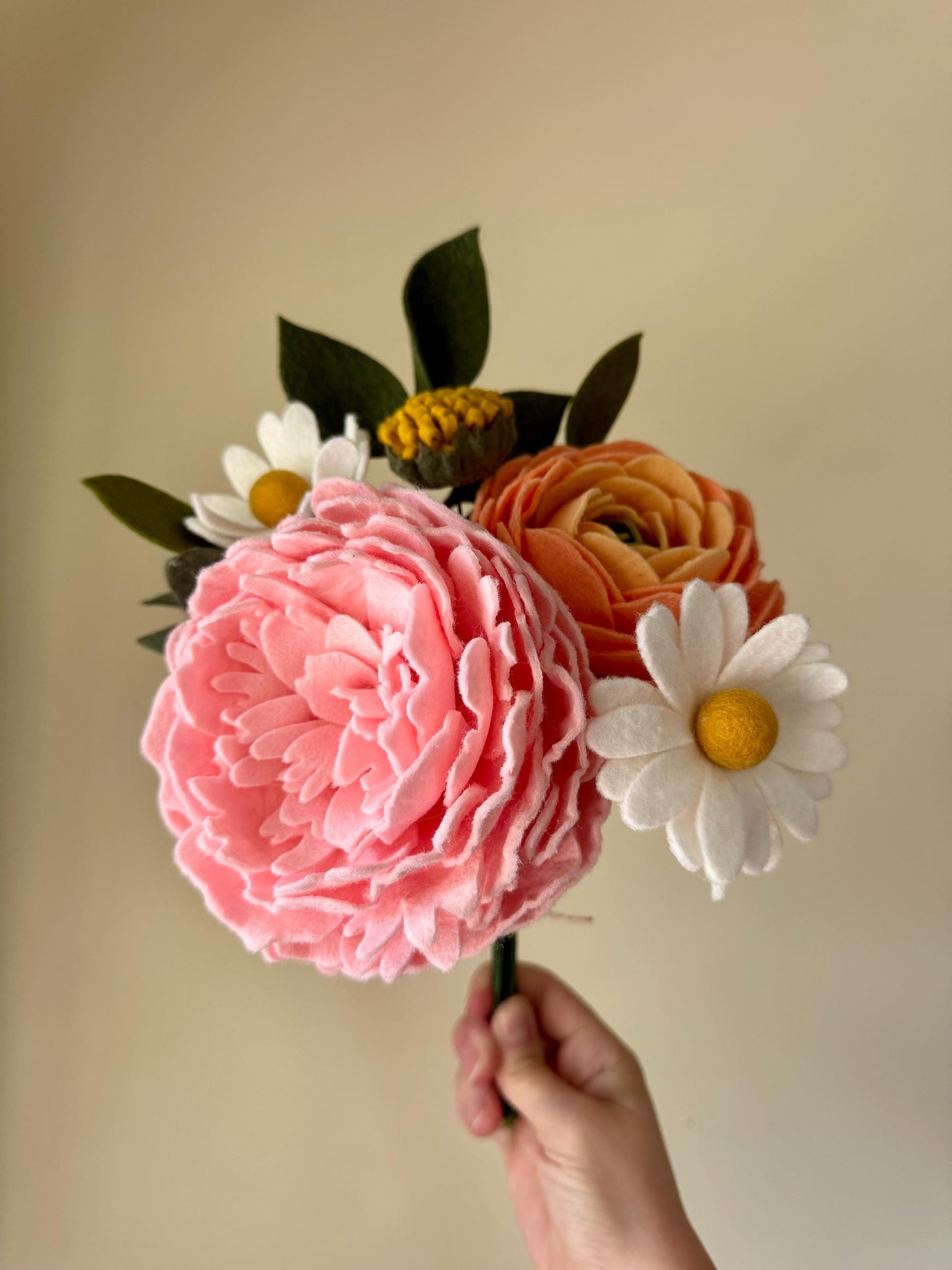 Felt Flower Bouquet, Peony and Ranunculus Mix, Mother's Day Bouquet