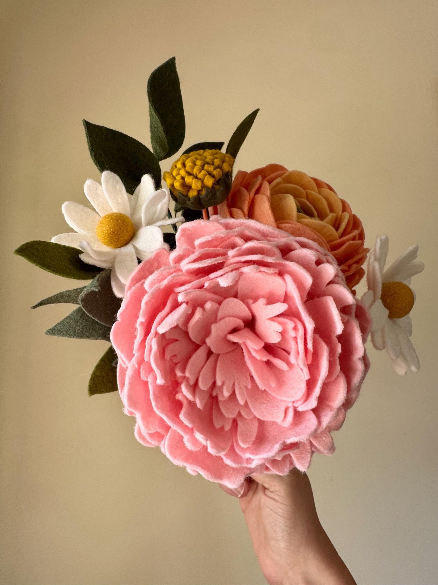 Felt Flower Bouquet, Peony and Ranunculus Mix, Mother's Day Bouquet