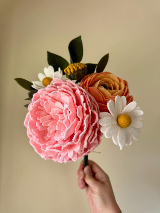 Felt Flower Bouquet, Peony and Ranunculus Mix, Mother's Day Bouquet
